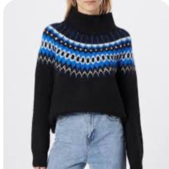 GAP Fair Isle Funnel neck Black and Blue Sweater Size XL - Picture 1 of 13